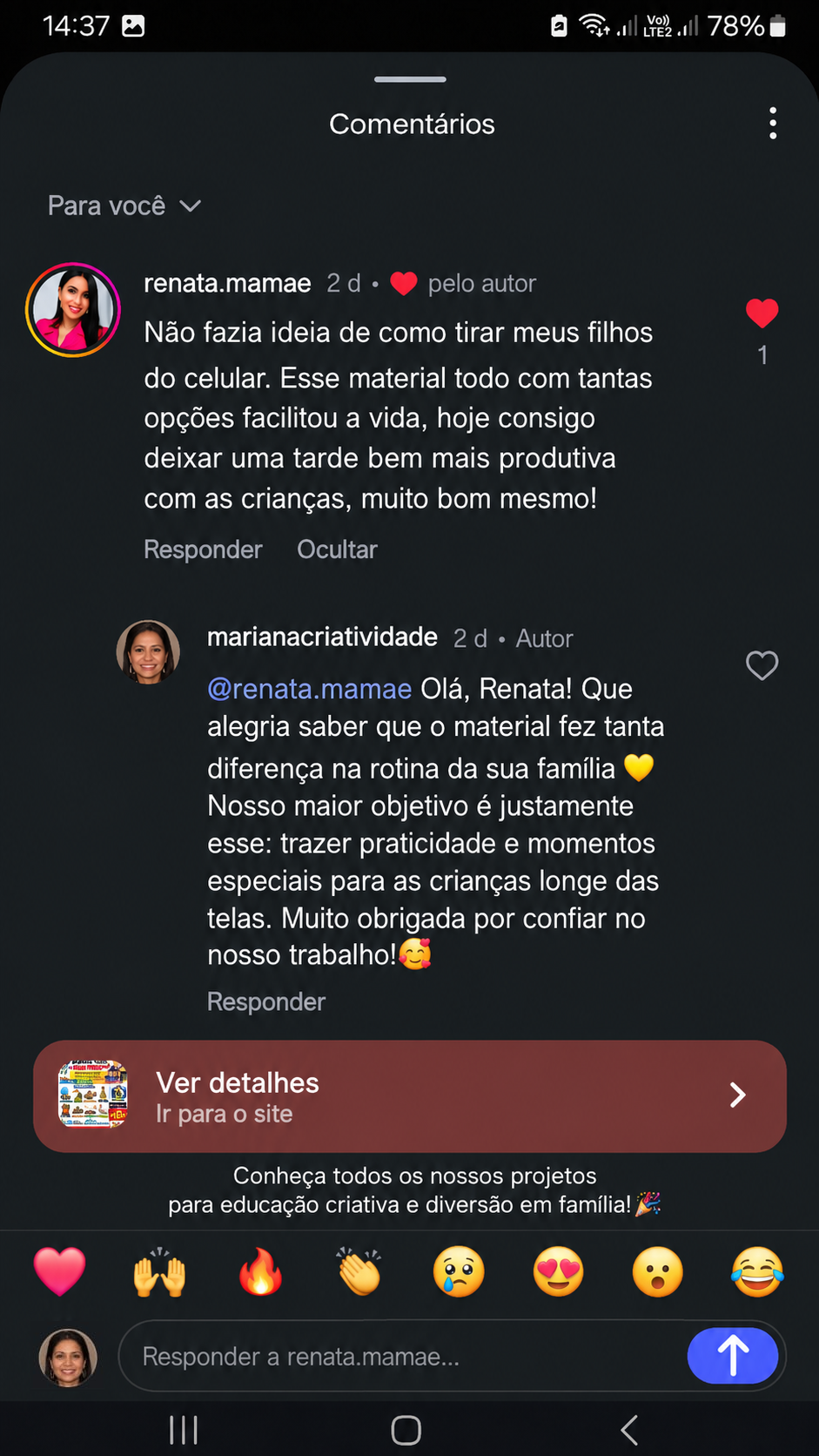 Print de depoimento de professor sobre o RobôKids Criativo